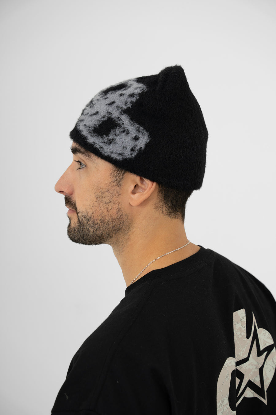 Fluffy Mohair Beanie - Black