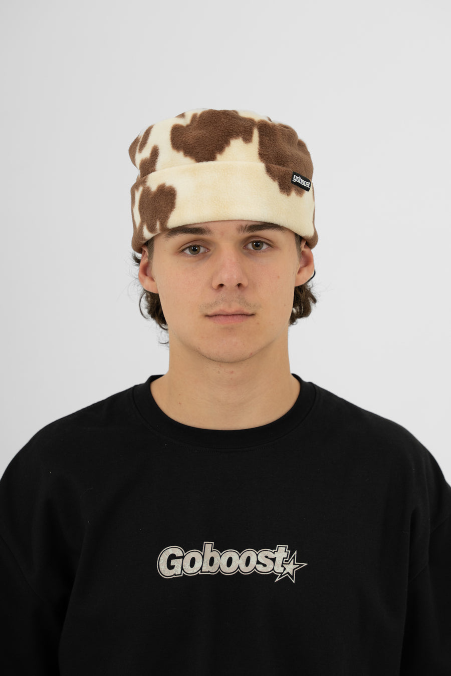 Fleece Beanie - Brown Cow