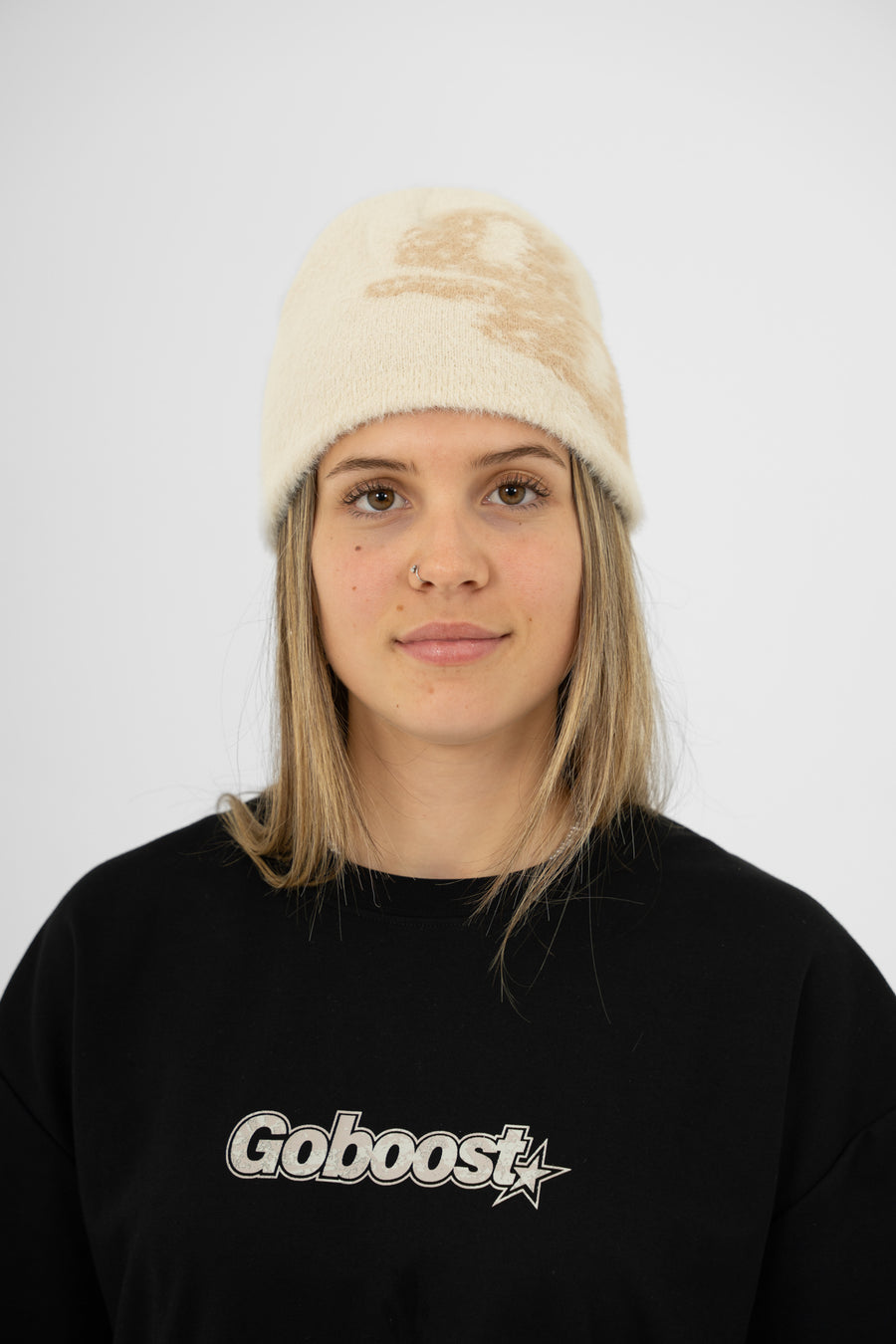 Fluffy Mohair Beanie - Beige