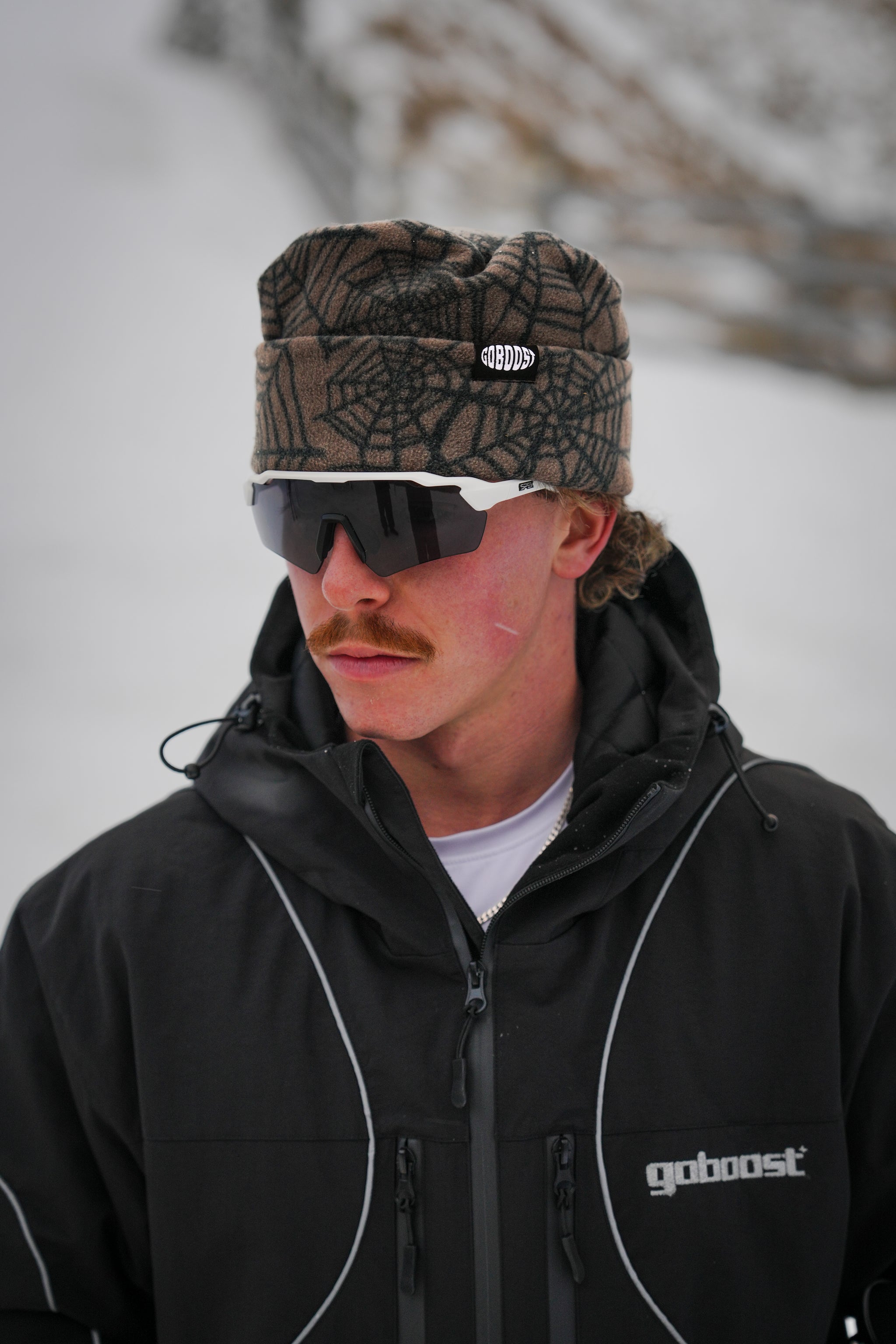 Washed Spider Web Beanie - Brown