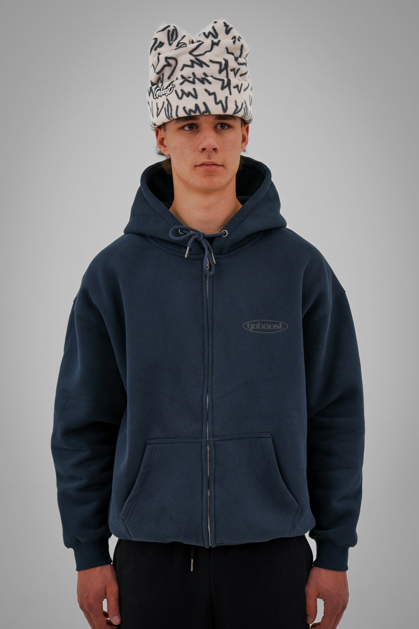 Bungee Cord Zip Hoodie - Navy