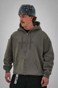Bungee Cord Zip Hoodie - Olive Grey