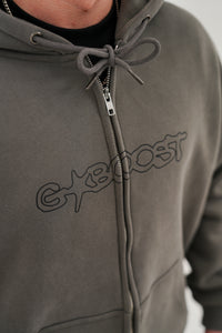 Bungee Cord Zip Hoodie - Olive Grey