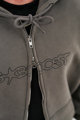 Bungee Cord Zip Hoodie - Olive Grey