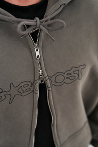 Bungee Cord Zip Hoodie - Olive Grey