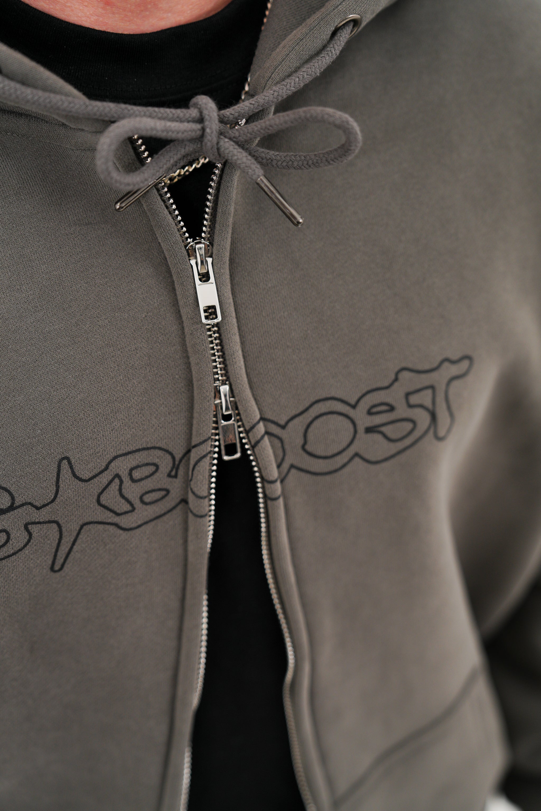 Bungee Cord Zip Hoodie - Olive Grey